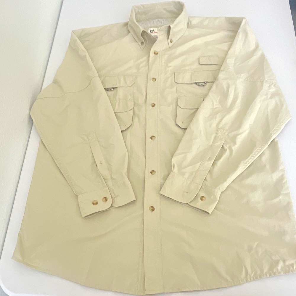 World Wide Sportsman Men's L Beige Fishing Shirt Button-Front Breathable Pockets